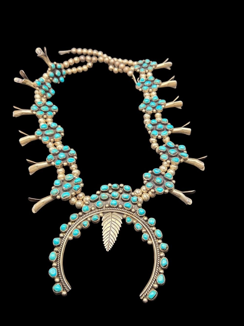 Vintage Navajo-Style Turquoise Cluster Squash Blossom Necklace, 320g - Picture 2 of 8